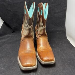 Ariat Womens Brown & Teal Leather Cowboy Western Boots Size 8 Style 10047032